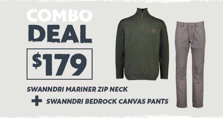 Swanndri Combo Deal - Mariner Zip Neck Jersey and Bedrock Canvas pants for $179